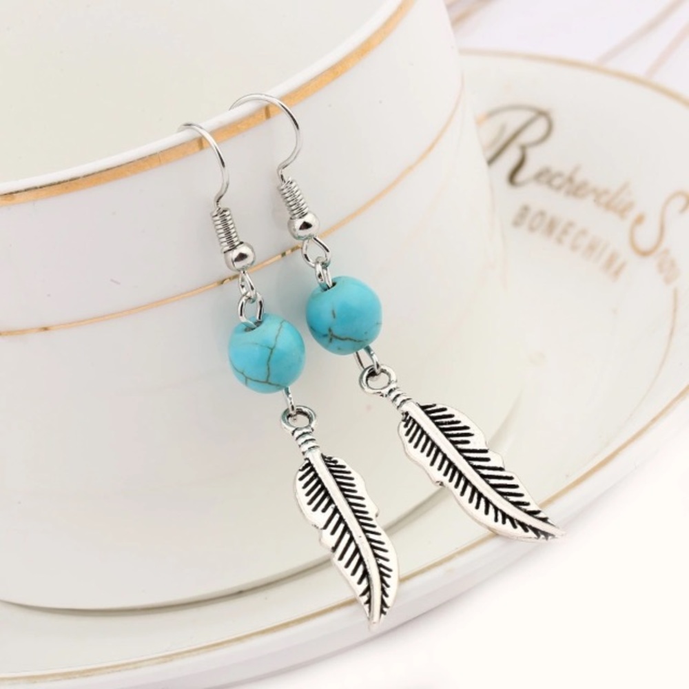 🎉Bohemian Style BlueBeads Leaves Earrings - Picture 2 of 5